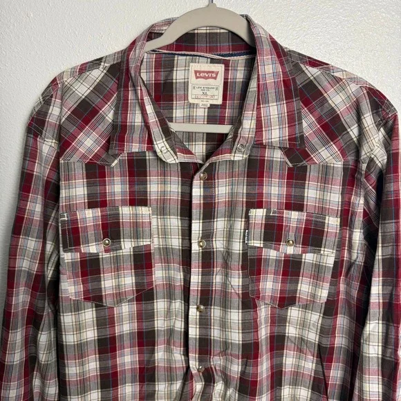 Levis Mens XL Modern Fit Plaid Western Pearl Snap Long Sleeve Shirt - Picture 3 of 9